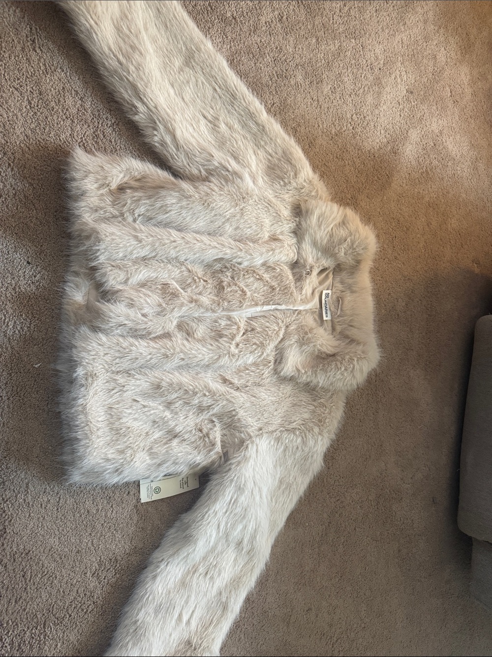 No Boundaries Ivory Faux Fur Pea Coat